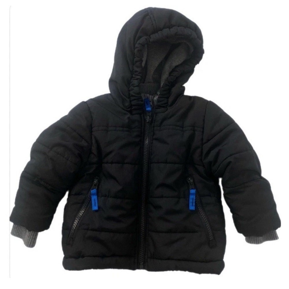 Rothschild Puffer Jacket Kids Black Blue Double Zip Hooded Winter‎ Coat 18/24 Mo